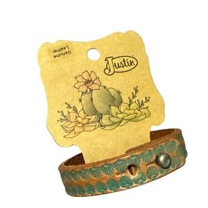 Justin Genuine Leather Turquoise Scalloped Embossed Cuff Bracelet Western NWT
